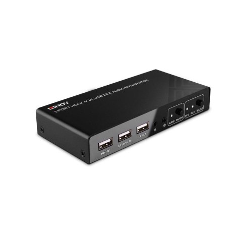 Przełącznik KVM LINDY 2-portowy HDMI 4K60, USB 2.0 & Audio Black Przełącznik KVM LINDY 2-portowy HDMI 4K60, USB 2.0 & Audio Black
