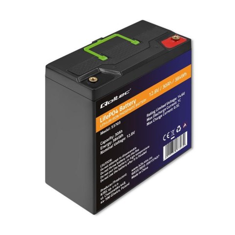 Akumulator LiFePO4 Qoltec Litowo-Żelazowo-Fosforanowy | 12.8V | 30Ah | 384Wh | BMS Akumulator LiFePO4 Qoltec Litowo-Żelazowo-Fosforanowy | 12.8V | 30Ah | 384Wh | BMS