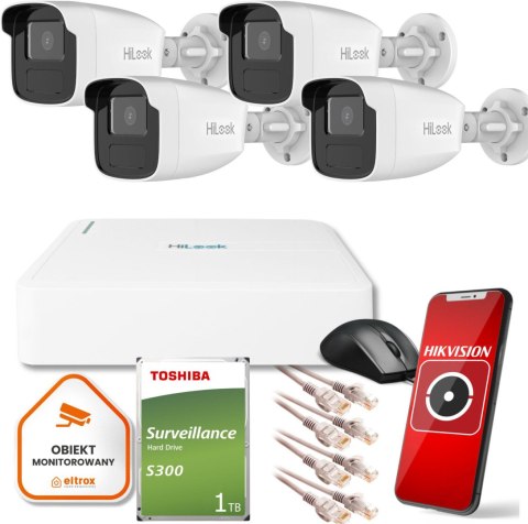 Zestaw monitoringu Hilook 4 kamer IP IPCAM-B4-50IR 1TB dysk Zestaw monitoringu Hilook 4 kamer IP IPCAM-B4-50IR 1TB dysk