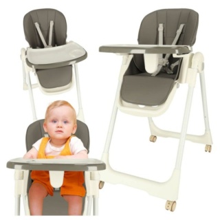 Krzesełko do karmienia na kółkach z podstawką składane szare