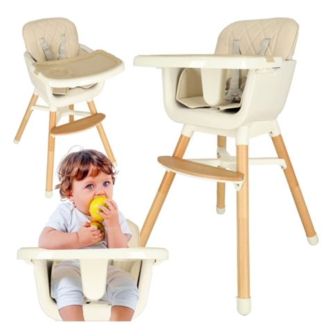 Krzesełko do karmienia z podnóżkiem drewniane nogi kolor beżowy