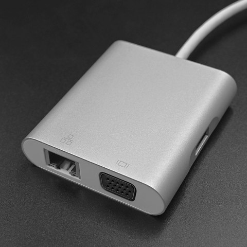 Adapter USB 3.1 typ C męski | VGA żeński + USB 3.0 A żeński + RJ45 żeński (1Gb/s) + PD Adapter USB 3.1 typ C męski | VGA żeński + USB 3.0 A żeński + RJ45 żeński (1Gb/s) + PD