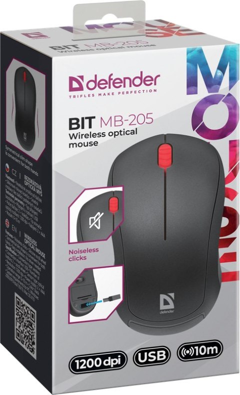MYSZ DEFENDER BIT MB-205 RF SILENT CZARNA 1200dpi 3P