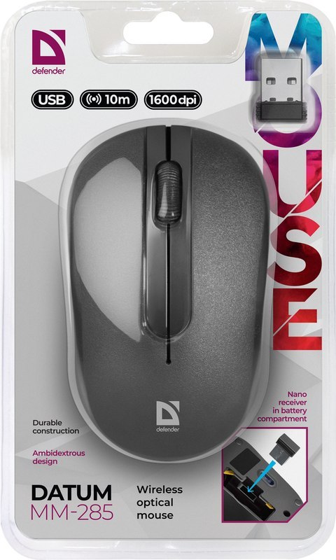 MYSZ DEFENDER DATUM MM-285 RF CZARNA OPTICAL 1600dpi 3P MYSZ DEFENDER DATUM MM-285 RF CZARNA OPTICAL 1600dpi 3P