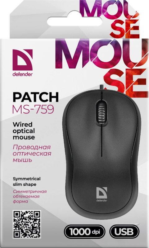 MYSZ DEFENDER PATCH MS-759 CZARNA OPTICAL 1000dpi 3P MYSZ DEFENDER PATCH MS-759 CZARNA OPTICAL 1000dpi 3P