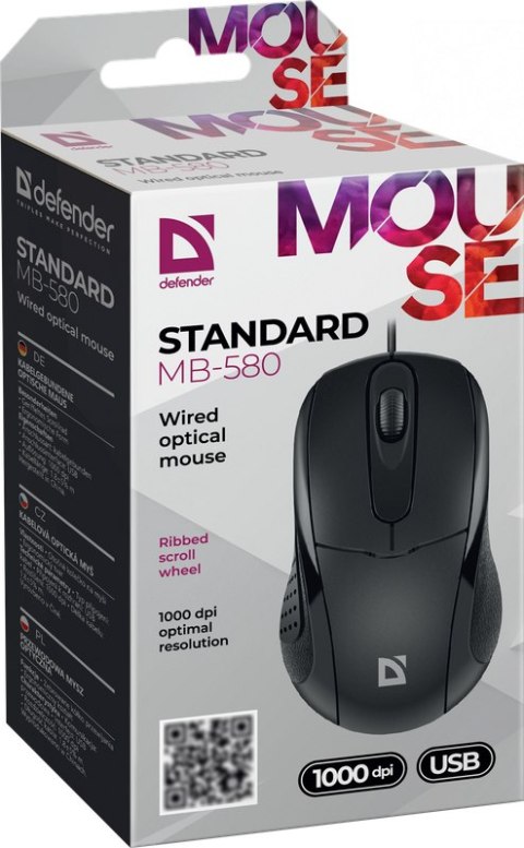MYSZ DEFENDER STANDARD MB-580 CZARNA OPTICAL 1000dpi 3P MYSZ DEFENDER STANDARD MB-580 CZARNA OPTICAL 1000dpi 3P
