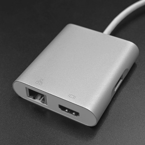 Qoltec Adapter USB 3.1 typ C męski | HDMI A żeński + USB 3.0 A żeński + RJ45 żeński + PD Qoltec Adapter USB 3.1 typ C męski | HDMI A żeński + USB 3.0 A żeński + RJ45 żeński + PD
