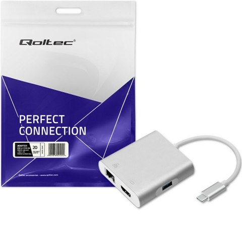 Qoltec Adapter USB 3.1 typ C męski | HDMI A żeński + USB 3.0 A żeński + RJ45 żeński + PD Qoltec Adapter USB 3.1 typ C męski | HDMI A żeński + USB 3.0 A żeński + RJ45 żeński + PD