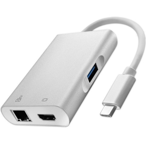 Qoltec Adapter USB 3.1 typ C męski | HDMI A żeński + USB 3.0 A żeński + RJ45 żeński + PD Qoltec Adapter USB 3.1 typ C męski | HDMI A żeński + USB 3.0 A żeński + RJ45 żeński + PD