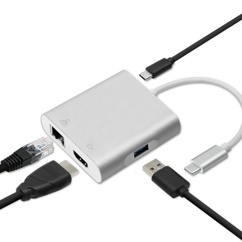 Qoltec Adapter USB 3.1 typ C męski | HDMI A żeński + USB 3.0 A żeński + RJ45 żeński + PD Qoltec Adapter USB 3.1 typ C męski | HDMI A żeński + USB 3.0 A żeński + RJ45 żeński + PD