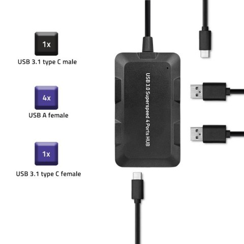Qoltec Hub USB 3.1 typ C męski | 4x USB 3.0 A żeński | 0.2m Qoltec Hub USB 3.1 typ C męski | 4x USB 3.0 A żeński | 0.2m