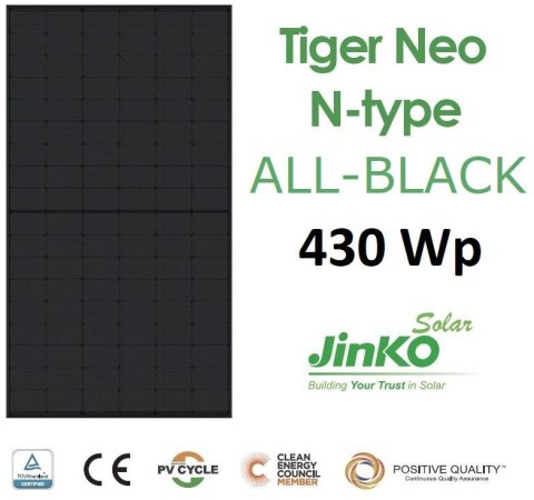 Moduł panel PV full black N-TYPE 430W Jinko JKM430N-54HL4R-B 1762x1134x30mm Moduł panel PV full black N-TYPE 430W Jinko JKM430N-54HL4R-B 1762x1134x30mm