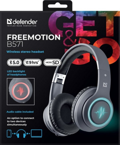 SŁUCHAWKI DEFENDER BLUETOOTH FREEMOTION B571 LED SŁUCHAWKI DEFENDER BLUETOOTH FREEMOTION B571 LED