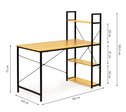 BIURKO KOMPUTEROWE DREWNIANE REGAŁ Z PÓŁKAMI LOFT