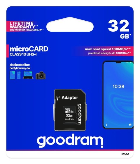 Karta pamięci GoodRam M1AA-0320R12 (32GB; Class 10; + adapter) Karta pamięci GoodRam M1AA-0320R12 (32GB; Class 10; + adapter)