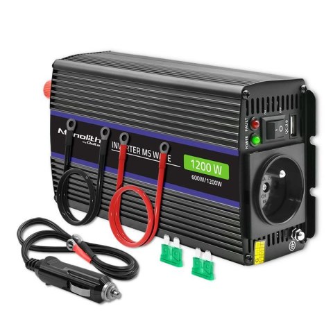 Przetwornica napięcia Qoltec Monolith 1200 MS Wave | 12V na 230V | 600/1200W | USB Przetwornica napięcia Qoltec Monolith 1200 MS Wave | 12V na 230V | 600/1200W | USB