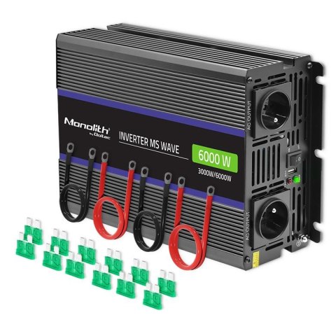Przetwornica napięcia Qoltec Monolith 6000 MS Wave | 12V na 230V | 3000/6000W | USB Przetwornica napięcia Qoltec Monolith 6000 MS Wave | 12V na 230V | 3000/6000W | USB