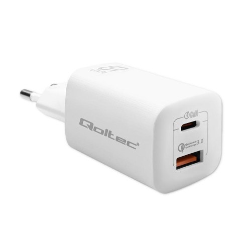 Ładowarka sieciowa Qoltec 65W GaN ULTRA | 5-20V | 2.25-3.25A | 1 x USB typ C PD | 1 x USB QC 3.0 | Biała Ładowarka sieciowa Qoltec 65W GaN ULTRA | 5-20V | 2.25-3.25A | 1 x USB typ C PD | 1 x USB QC 3.0 | Biała