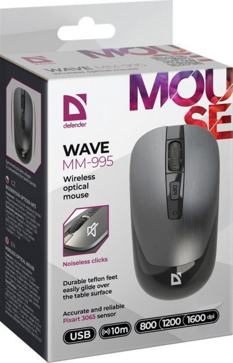 MYSZ DEFENDER WAVE MM-995 RF SILENT SREBRNA OPTICAL MYSZ DEFENDER WAVE MM-995 RF SILENT SREBRNA OPTICAL