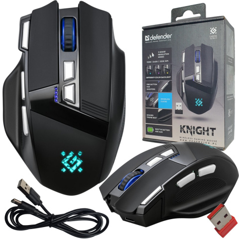 Mysz bezprzewodowa Defender KNIGHT GM-885 optyczna 3200dpi czarna RGB AKUMULATOR 7 przycisków Gaming bezklikowa silent Mysz bezprzewodowa Defender KNIGHT GM-885 optyczna 3200dpi czarna RGB AKUMULATOR 7 przycisków Gaming bezklikowa silent