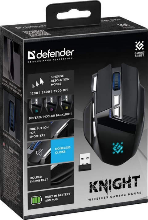Mysz bezprzewodowa Defender KNIGHT GM-885 optyczna 3200dpi czarna RGB AKUMULATOR 7 przycisków Gaming bezklikowa silent Mysz bezprzewodowa Defender KNIGHT GM-885 optyczna 3200dpi czarna RGB AKUMULATOR 7 przycisków Gaming bezklikowa silent