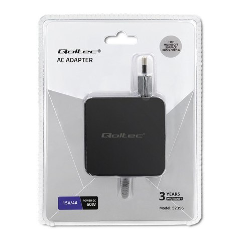 Qoltec Zasilacz do Microsoft Surface Pro 5/6 60W | 15V | 4A