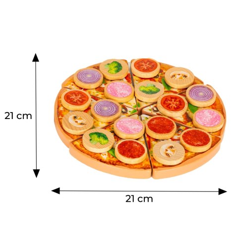 Drewniana pizza do krojenia na rzepy dla dzieci 27 elementów Drewniana pizza do krojenia na rzepy dla dzieci 27 elementów