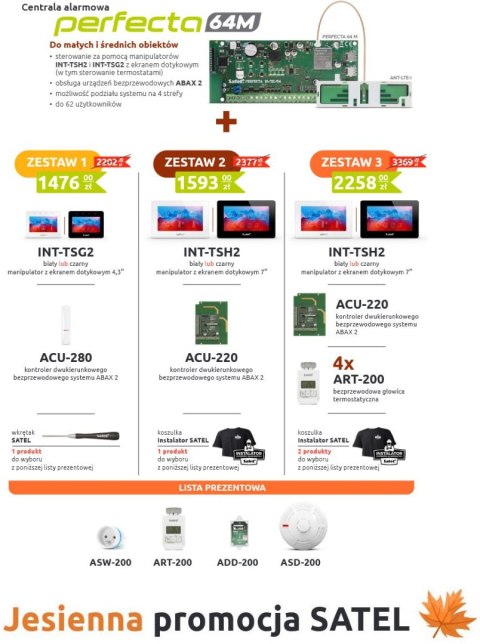 ZESTAW 1 SATEL PERFECTA 64M + INT-TSG-W + ACU-280 + wkrętak + 1x GRATIS