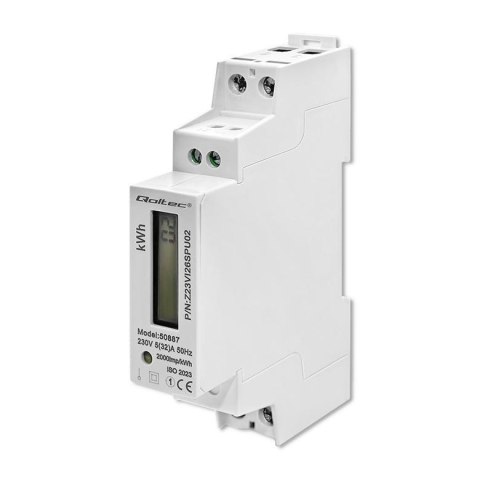 Miernik zużycia enrgii Qoltec na szynę DIN | jednofazowy elektroniczny licznik | 230V | LCD | 2P | Slim Miernik zużycia enrgii Qoltec na szynę DIN | jednofazowy elektroniczny licznik | 230V | LCD | 2P | Slim