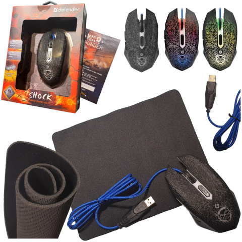Mysz przewodowa Defender SHOCK GM-110L 3200dpi 6P + podkładka Gaming + GRA Mysz przewodowa Defender SHOCK GM-110L 3200dpi 6P + podkładka Gaming + GRA