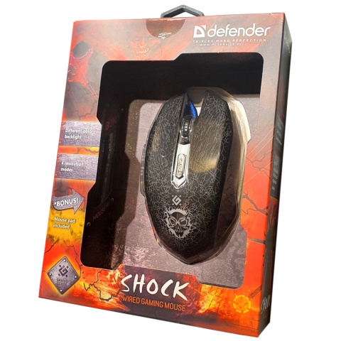 Mysz przewodowa Defender SHOCK GM-110L 3200dpi 6P + podkładka Gaming + GRA Mysz przewodowa Defender SHOCK GM-110L 3200dpi 6P + podkładka Gaming + GRA