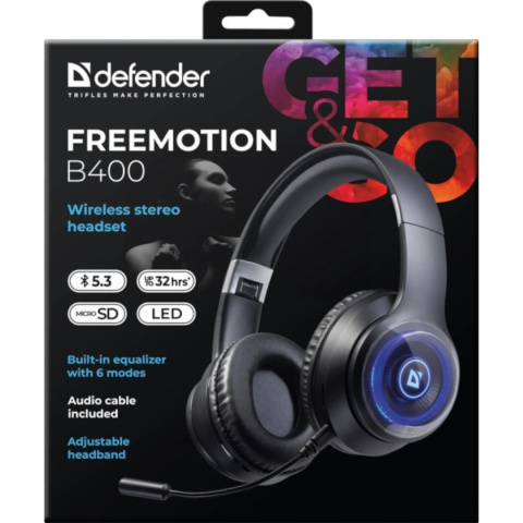 SŁUCHAWKI DEFENDER BLUETOOTH FREEMOTION B400 LED SŁUCHAWKI DEFENDER BLUETOOTH FREEMOTION B400 LED