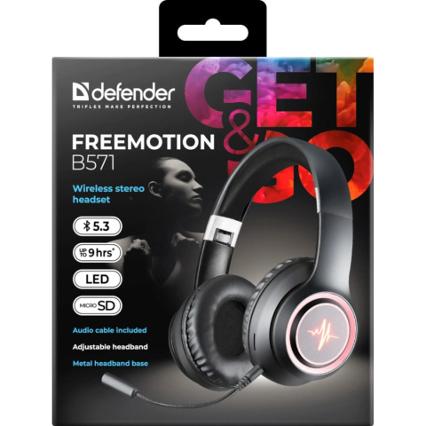 SŁUCHAWKI DEFENDER BLUETOOTH FREEMOTION B571 CZARNE LED SŁUCHAWKI DEFENDER BLUETOOTH FREEMOTION B571 CZARNE LED