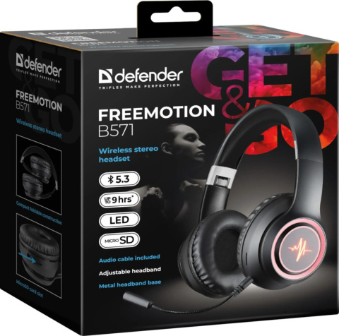 SŁUCHAWKI DEFENDER BLUETOOTH FREEMOTION B571 CZARNE LED SŁUCHAWKI DEFENDER BLUETOOTH FREEMOTION B571 CZARNE LED
