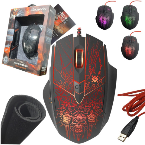 MYSZ DEFENDER DOOM FIGHTER GM-260L 3200DPI 6P + PODKŁADKA + GRA MYSZ DEFENDER DOOM FIGHTER GM-260L 3200DPI 6P + PODKŁADKA + GRA