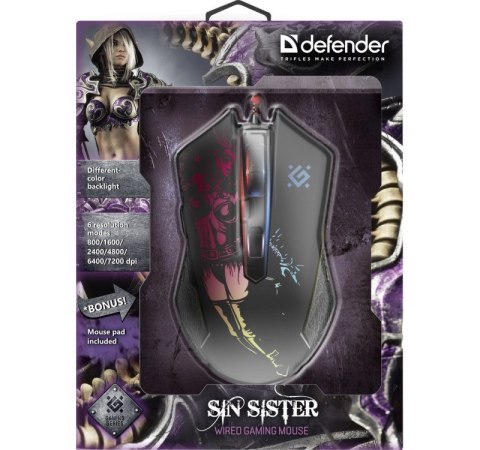 DEFENDER MYSZ PRZEWODOWA GAMINGOWA SIN'SISTER GM-933 OPTIC 7200 DPI 6P 52933 DEFENDER MYSZ PRZEWODOWA GAMINGOWA SIN'SISTER GM-933 OPTIC 7200 DPI 6P 52933
