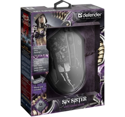 DEFENDER MYSZ PRZEWODOWA GAMINGOWA SIN'SISTER GM-933 OPTIC 7200 DPI 6P 52933 DEFENDER MYSZ PRZEWODOWA GAMINGOWA SIN'SISTER GM-933 OPTIC 7200 DPI 6P 52933