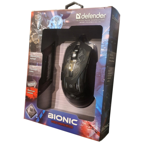 MYSZ DEFENDER BIONIC GM-250L 3200DPI 6P + PODKŁADKA + GRA MYSZ DEFENDER BIONIC GM-250L 3200DPI 6P + PODKŁADKA + GRA