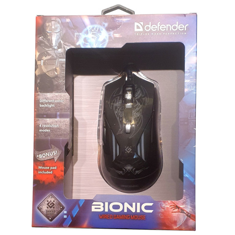 MYSZ DEFENDER BIONIC GM-250L 3200DPI 6P + PODKŁADKA + GRA MYSZ DEFENDER BIONIC GM-250L 3200DPI 6P + PODKŁADKA + GRA