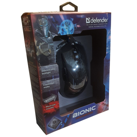 MYSZ DEFENDER BIONIC GM-250L 3200DPI 6P + PODKŁADKA + GRA MYSZ DEFENDER BIONIC GM-250L 3200DPI 6P + PODKŁADKA + GRA