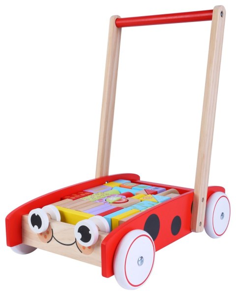 Drewniany wózek pchacz chodzik 40 klocków ECOTOYS Drewniany wózek pchacz chodzik 40 klocków ECOTOYS