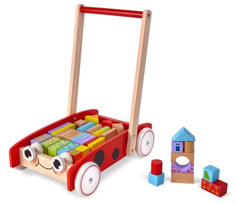 Drewniany wózek pchacz chodzik 40 klocków ECOTOYS Drewniany wózek pchacz chodzik 40 klocków ECOTOYS