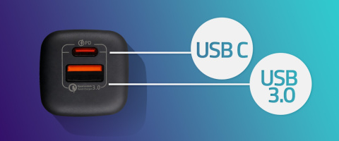 Ładowarka sieciowa Qoltec 35W GaN ULTRA | 5-20V | 2.25-3A | 1 x USB typ C PD | 1 x USB QC 3.0 | Czarna Ładowarka sieciowa Qoltec 35W GaN ULTRA | 5-20V | 2.25-3A | 1 x USB typ C PD | 1 x USB QC 3.0 | Czarna