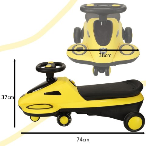 Jeździk grawitacyjny świecące koła LED z muzyką grający skuter 74cm żółto-czarny max 100kg Jeździk grawitacyjny świecące koła LED z muzyką grający skuter 74cm żółto-czarny max 100kg
