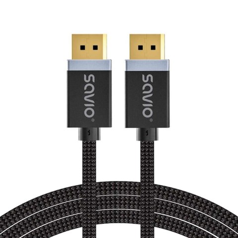 Kabel DisplayPort v1.4 Savio CL-176 (M/M), 8K, 3m, miedź, bawełniany oplot, czarny Kabel DisplayPort v1.4 Savio CL-176 (M/M), 8K, 3m, miedź, bawełniany oplot, czarny