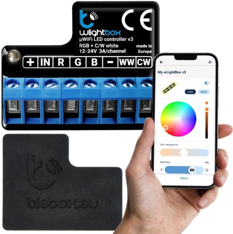 BLEBOX wLightBox v3 moduł i/o WiFi 1x wej. binarne 1x wyj. LED RGBW/CCT BLEBOX wLightBox v3 moduł i/o WiFi 1x wej. binarne 1x wyj. LED RGBW/CCT