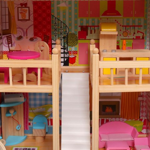 Drewniany domek dla lalek meble basen +oświetlenie ECOTOYS Drewniany domek dla lalek meble basen +oświetlenie ECOTOYS