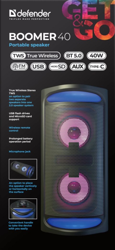 GŁOŚNIK DEFENDER BOOMER 40 BLUETOOTH 40W GŁOŚNIK DEFENDER BOOMER 40 BLUETOOTH 40W