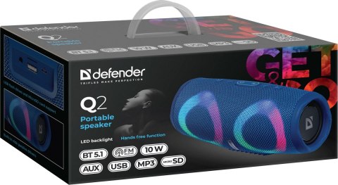 GŁOŚNIK DEFENDER Q2 BLUETOOTH 10W LED/BT/FM/USB/MIC/TWS GŁOŚNIK DEFENDER Q2 BLUETOOTH 10W LED/BT/FM/USB/MIC/TWS