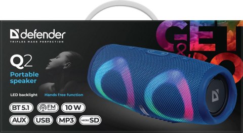 GŁOŚNIK DEFENDER Q2 BLUETOOTH 10W LED/BT/FM/USB/MIC/TWS GŁOŚNIK DEFENDER Q2 BLUETOOTH 10W LED/BT/FM/USB/MIC/TWS
